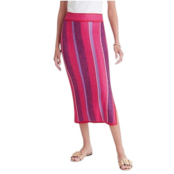 Ann Taylor Striped Pink and Black Knit Skirt - Picture 1 of 6